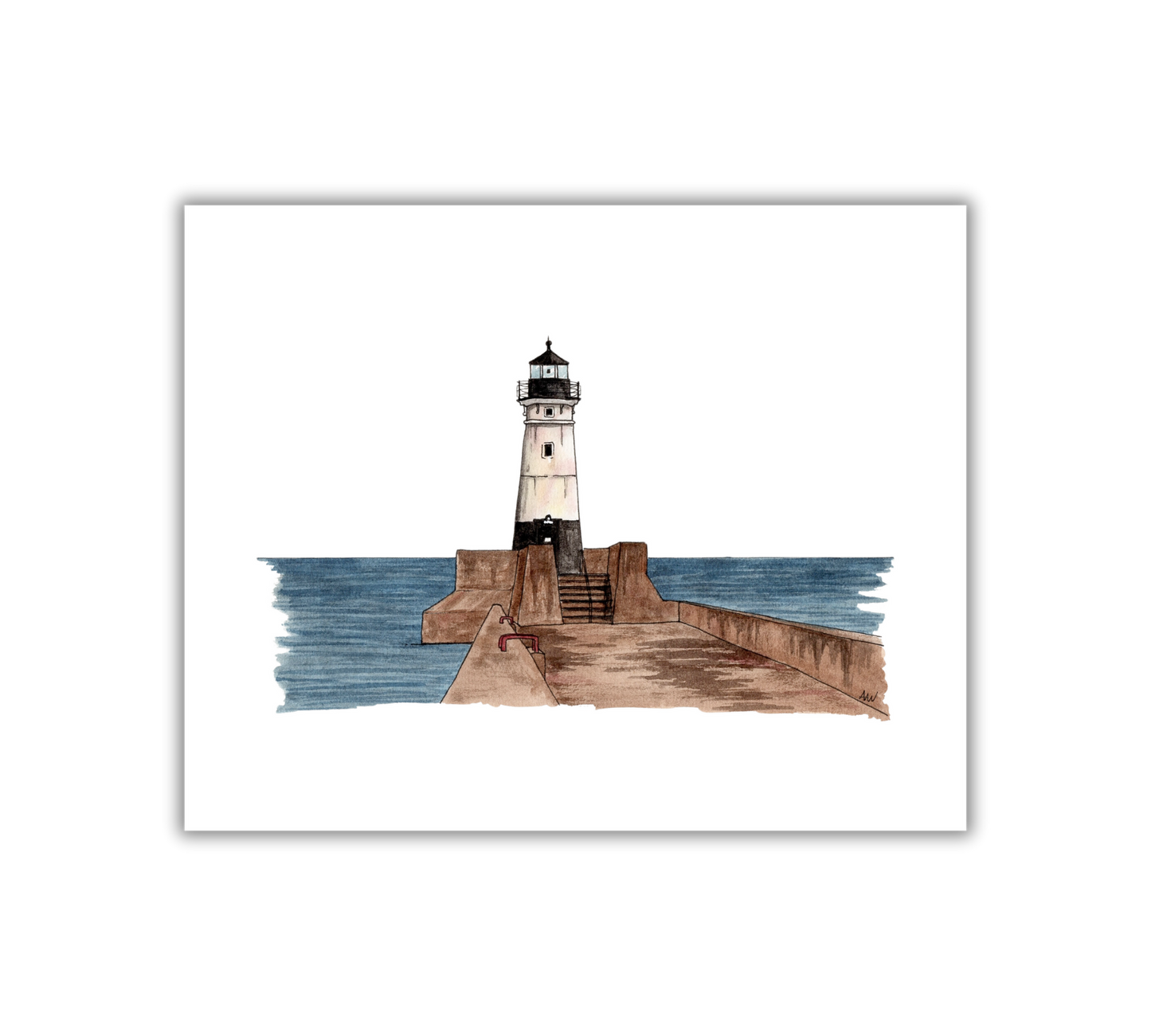 Duluth Lighthouse Illustration - Pen and Watercolor Art - Archival Quality Art Print: 8x10 inches