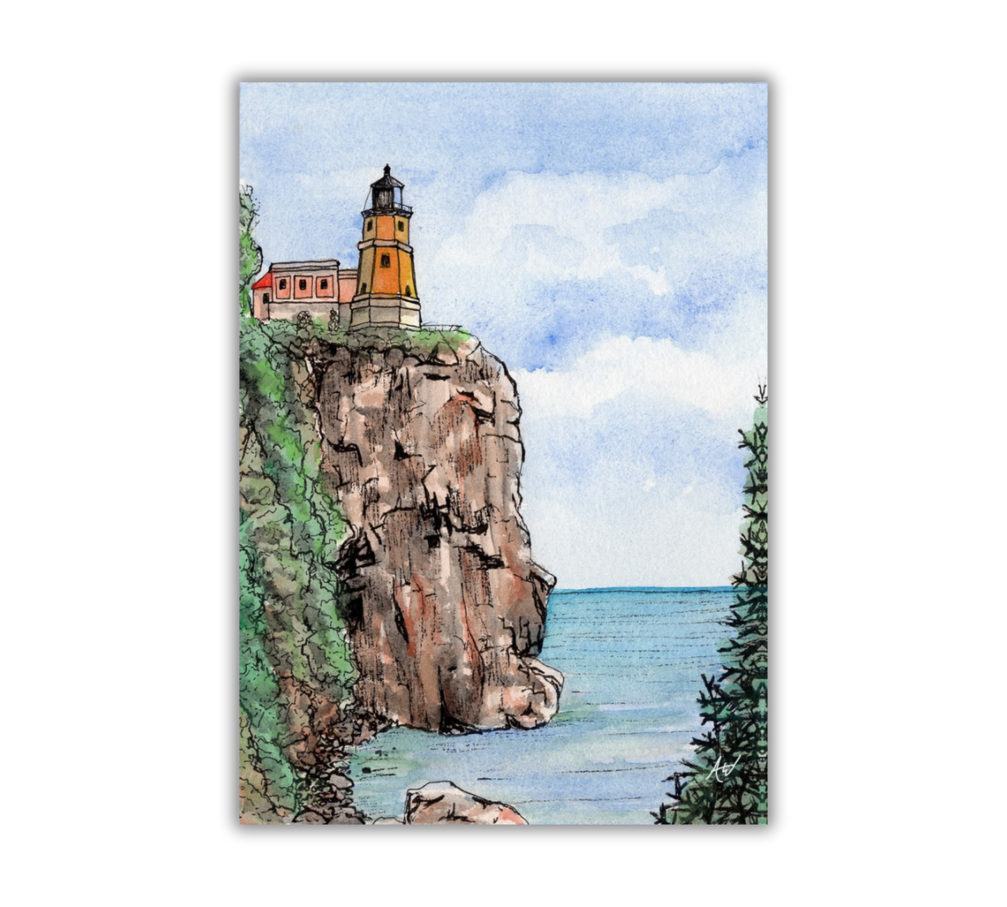 Split Rock Lighthouse in Pen and Watercolor - 8x10 inches