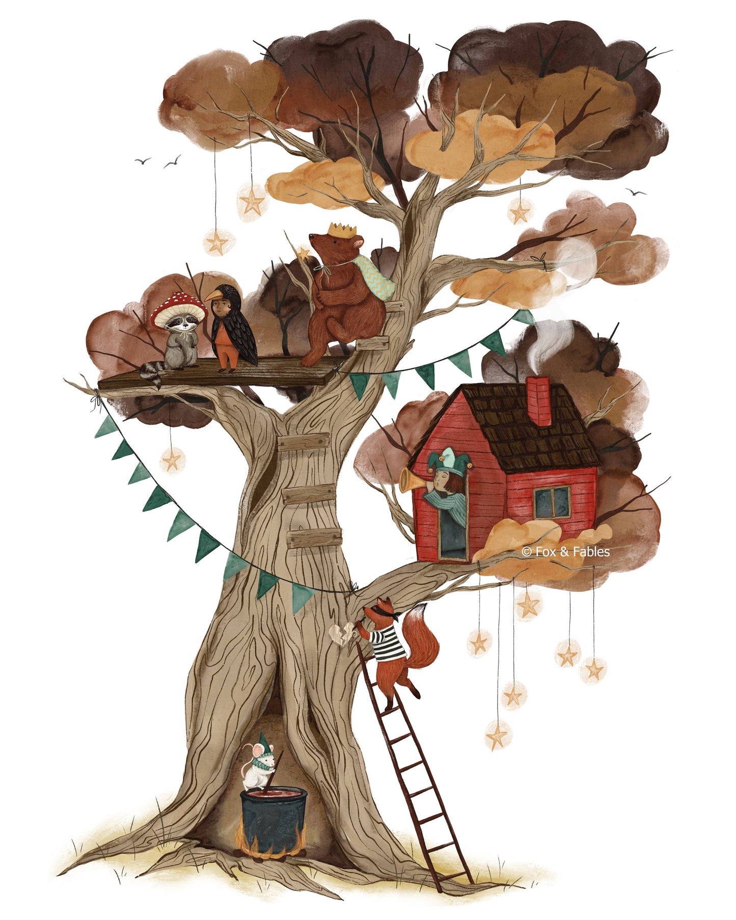 Treehouse Party Art Print 8x10