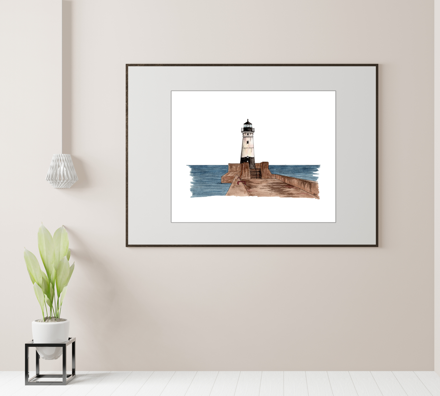 Duluth Lighthouse Illustration - Pen and Watercolor Art - Archival Quality Art Print: 8x10 inches