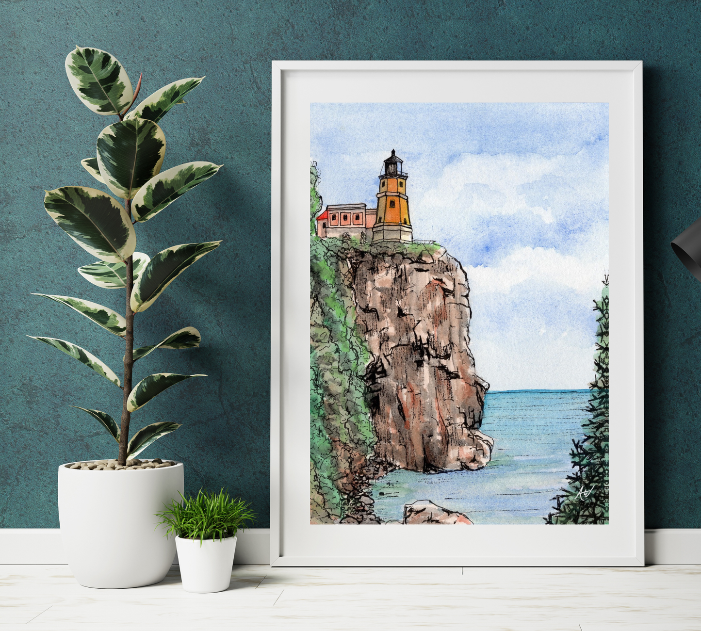 Split Rock Lighthouse in Pen and Watercolor - 8x10 inches
