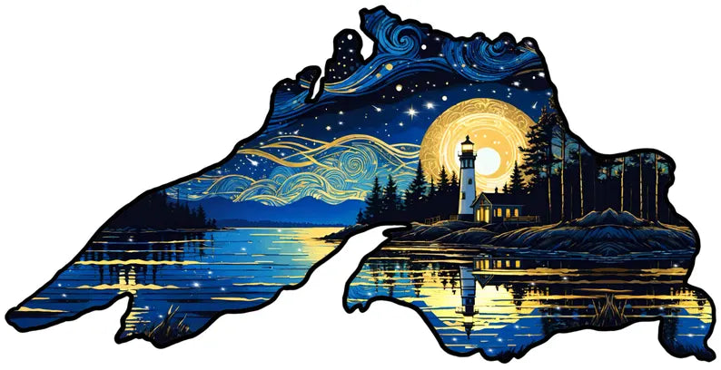 Jumbo Lake Superior Light House Wooden Jigsaw Puzzle: Pieces