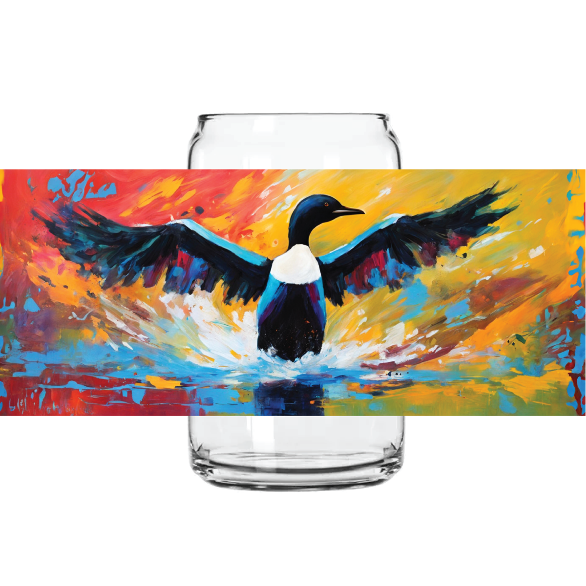 Colorful Loon Painting Can Glass