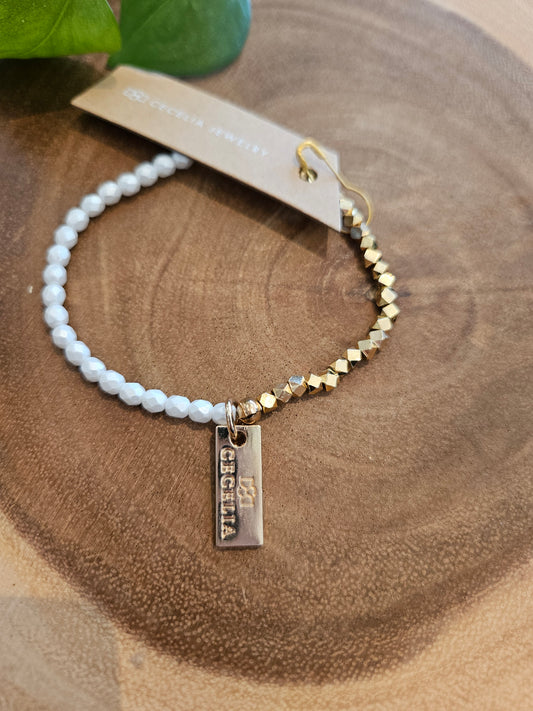 White Howlite and Gold Bracelet