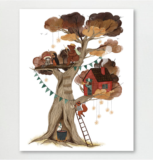 Treehouse Party Art Print  8x10