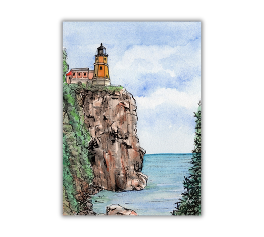 Split Rock Lighthouse in Pen and Watercolor - 8x10 inches