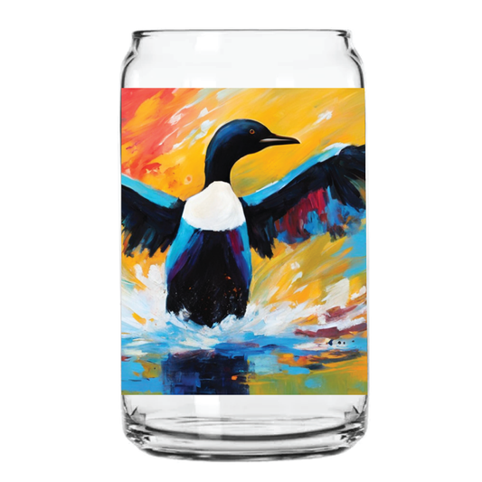 Colorful Loon Painting Can Glass