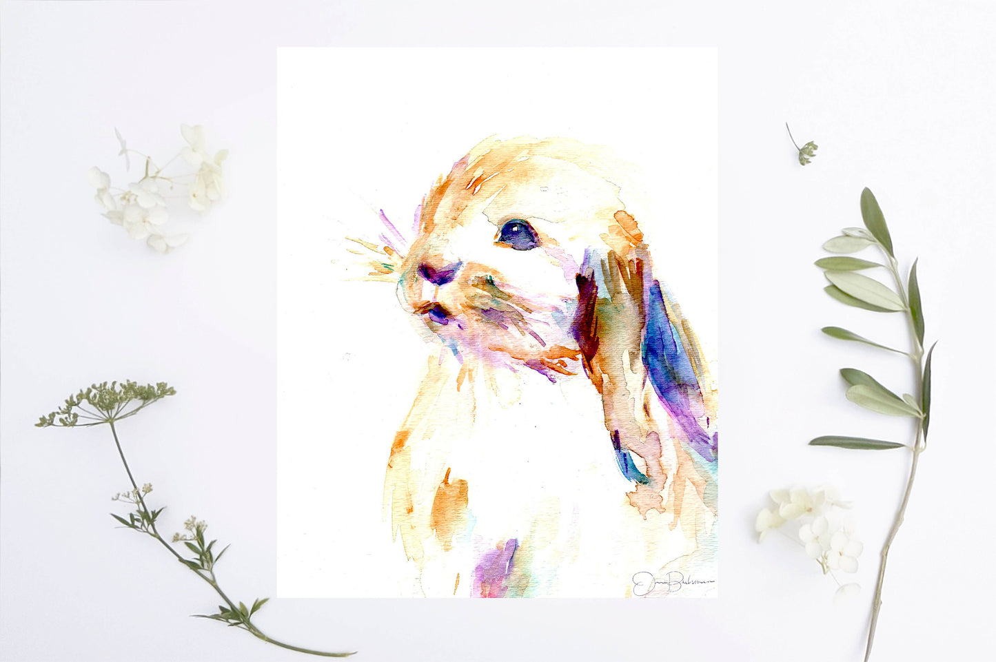 "Cottontail" Bunny Watercolor Print: 8" x 10"