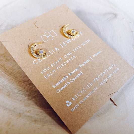 Moon Stud Earrings in 14k Gold Plated 925 Sterling