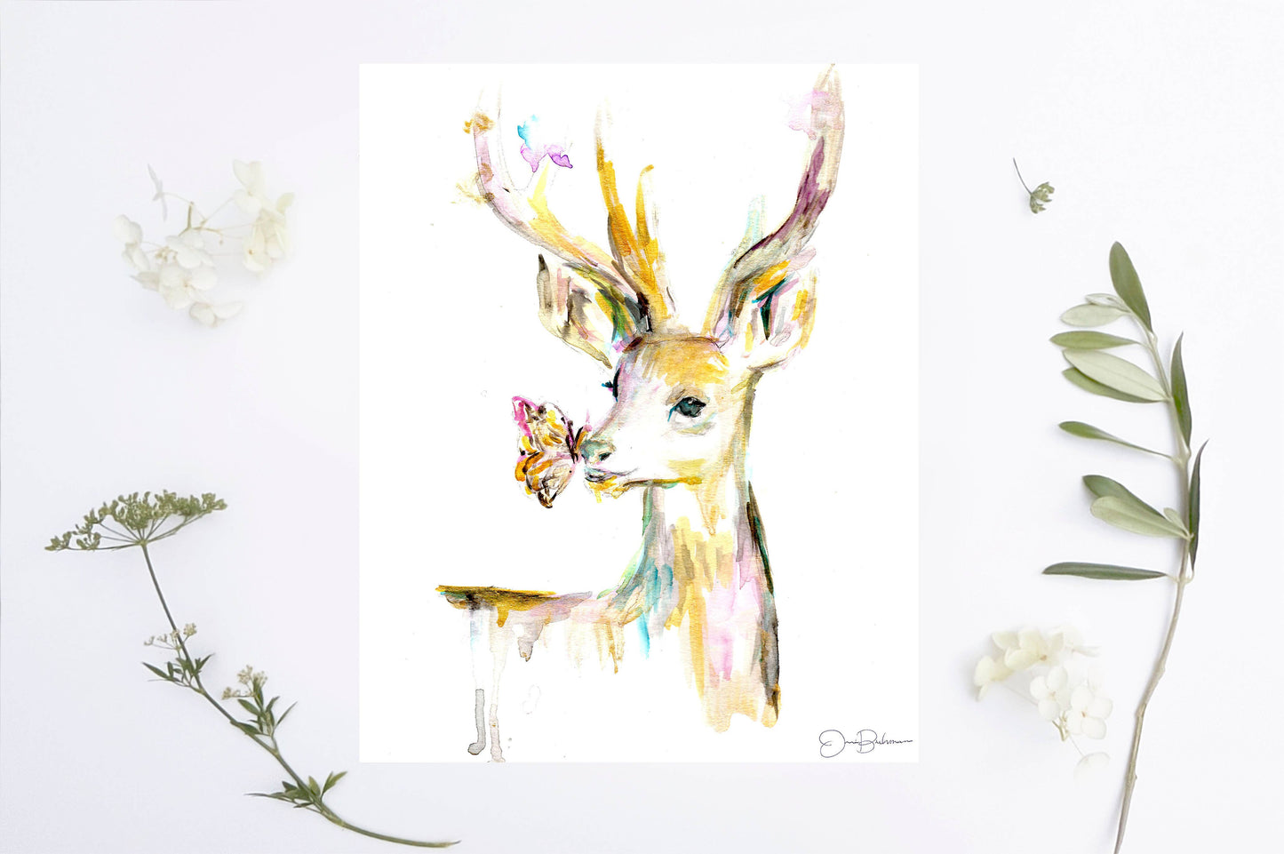 "Stay Golden Deer" Deer Watercolor Print: 8" x 10"