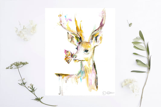 "Stay Golden Deer" Deer Watercolor Print: 8" x 10"