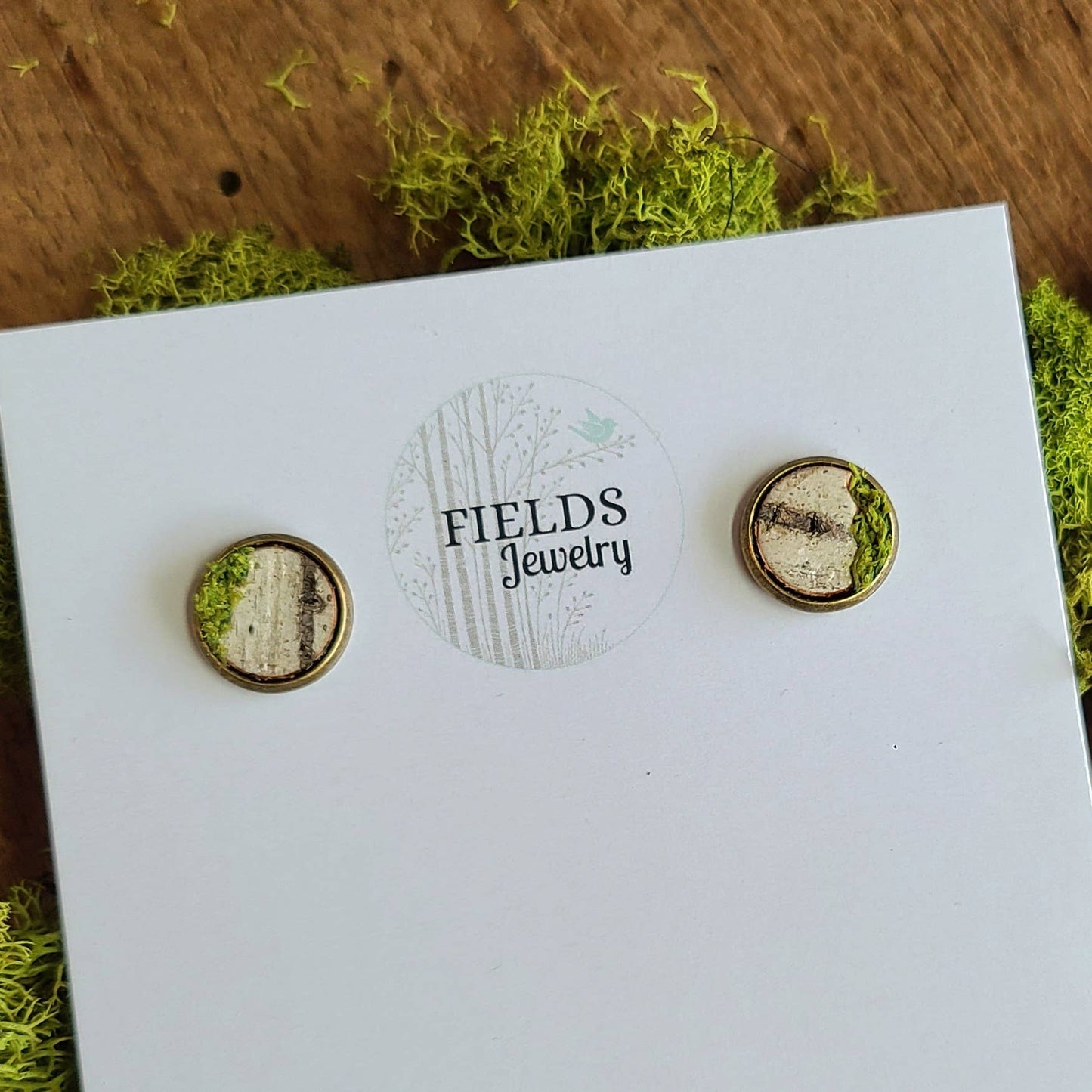 Mossy Birch Bark Earrings Botanical Nature Rustic Small