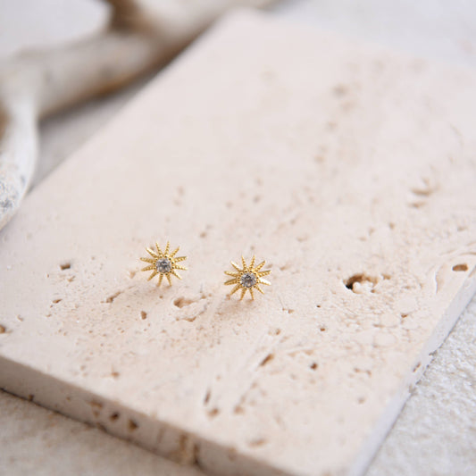 Sun Stud Earrings in 14k Gold Plated 925 Sterling