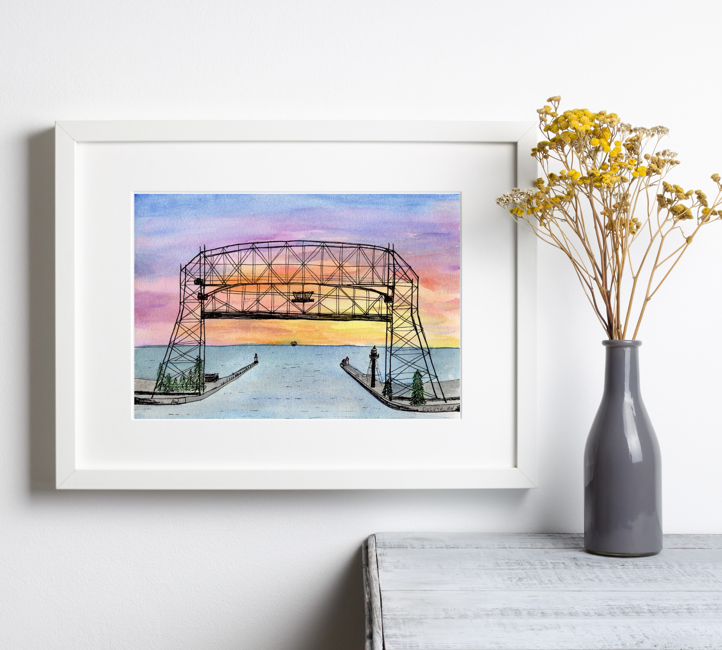 Duluth Lift Bridge Pen and Watercolor - Archival Art Print: 8x10 inches