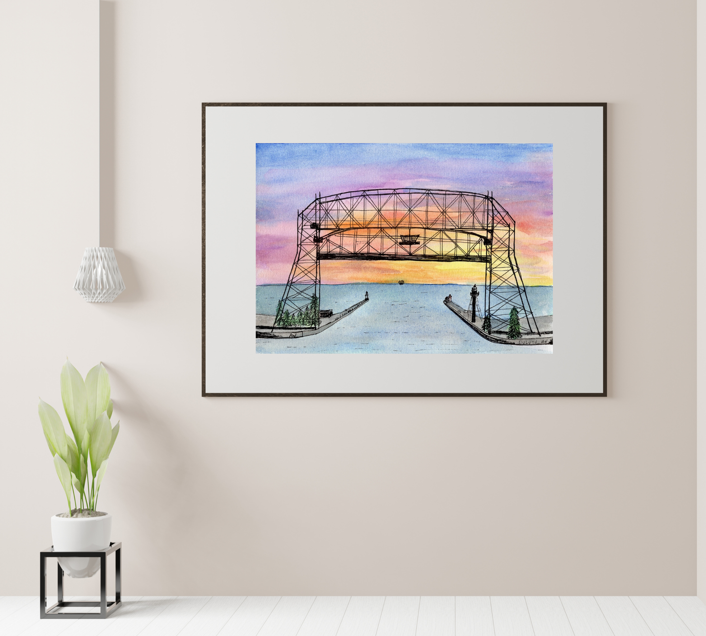 Duluth Lift Bridge Pen and Watercolor - Archival Art Print: 8x10 inches
