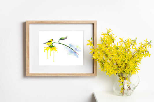 Saturated Goldfinch - Watercolor Print: 8 x10