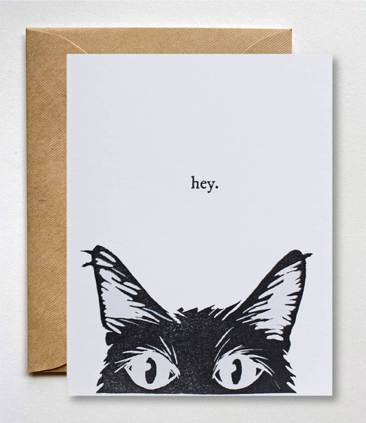 Hey Cat Block Print Greeting Card