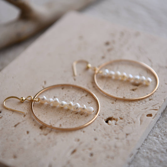 Hepburn Pearl Drop Hoop Earrings: Freshwater Pearls