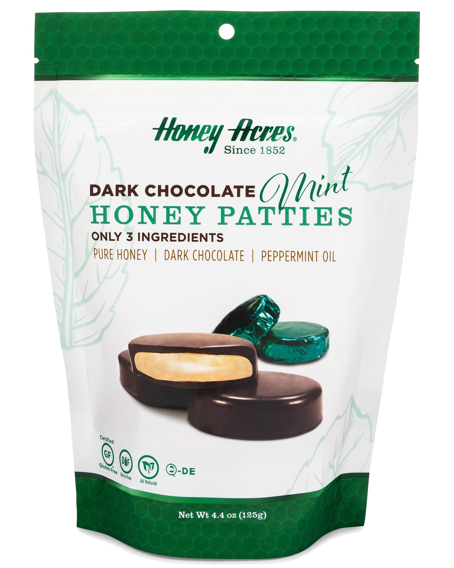 Dark Chocolate Mint Honey Patties: 4.4oz Bag