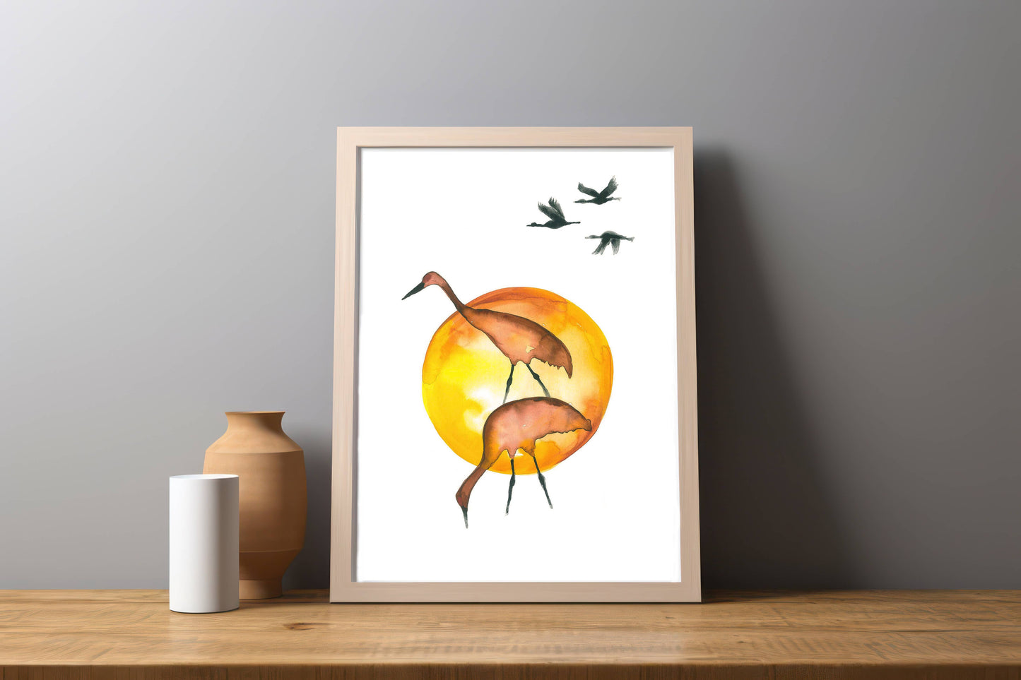 Cranes at Sunset - Watercolor Print: 8x10