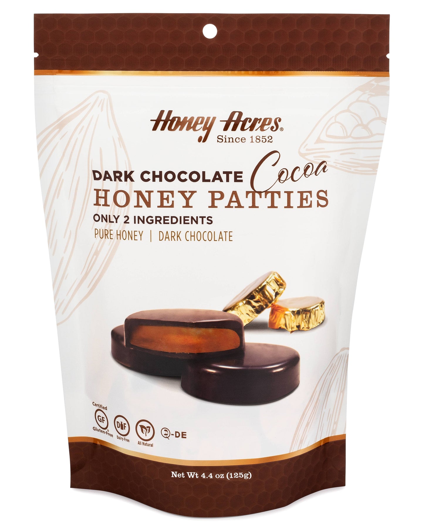 Dark Chocolate Cocoa Honey Patties: 4.4oz Bag