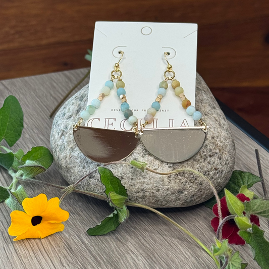 Gemstone and Gold Teardrop Earrings
