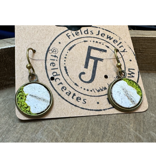 Mossy Birch Bark Dangle Earrings Botanical Nature Rustic Small