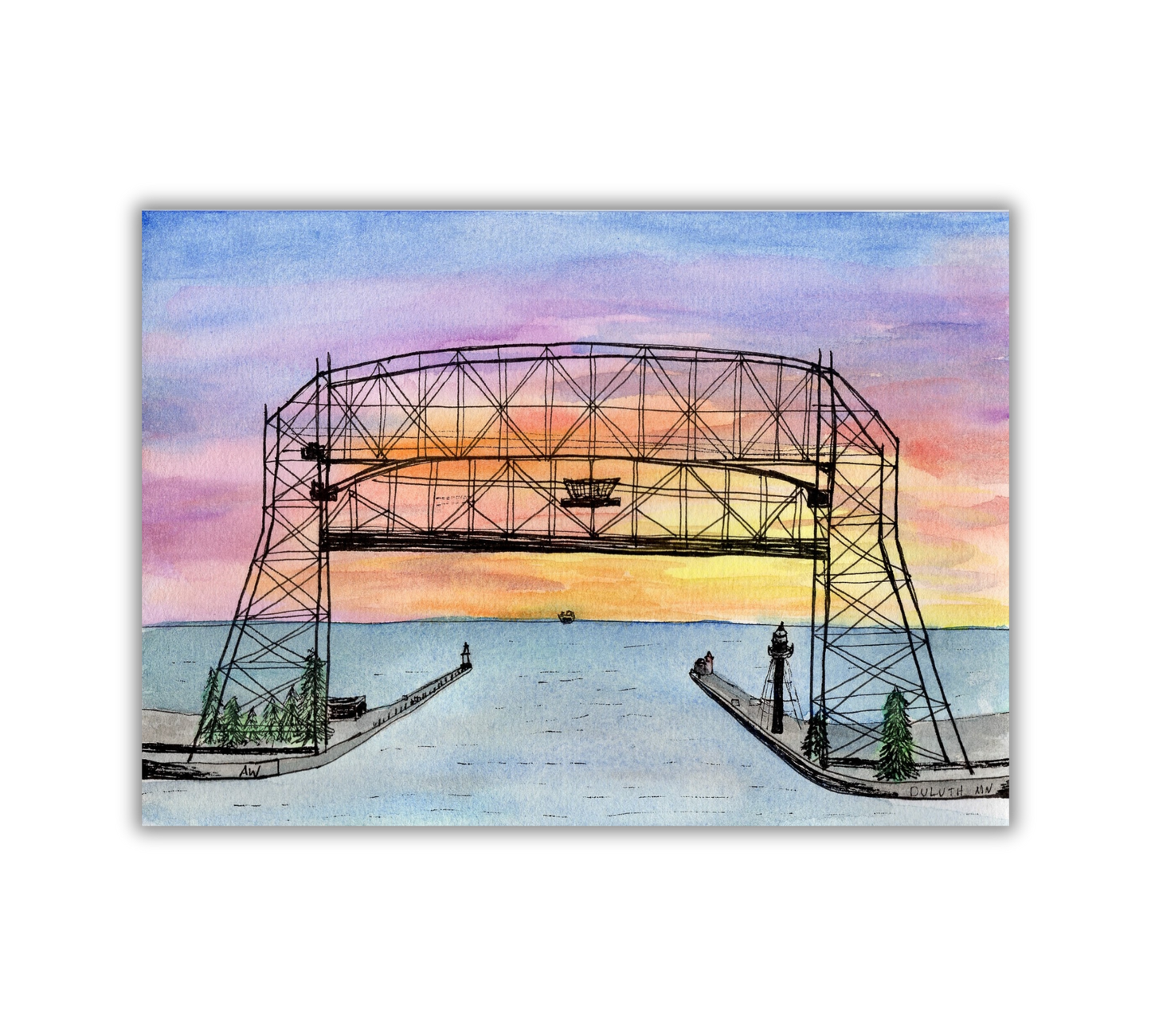 Duluth Lift Bridge Pen and Watercolor - Archival Art Print: 8x10 inches