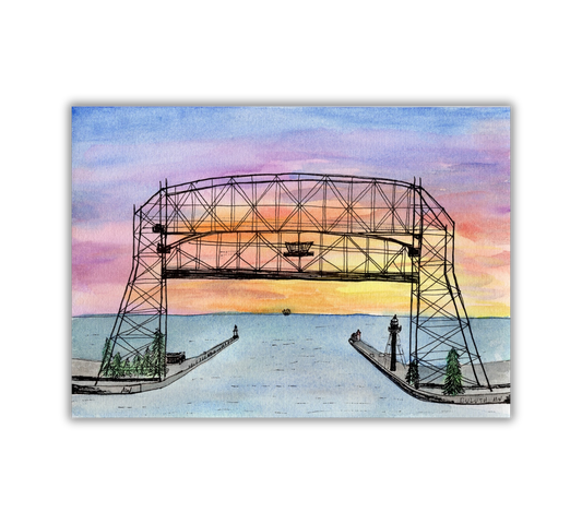 Duluth Lift Bridge Pen and Watercolor - Archival Art Print: 8x10 inches