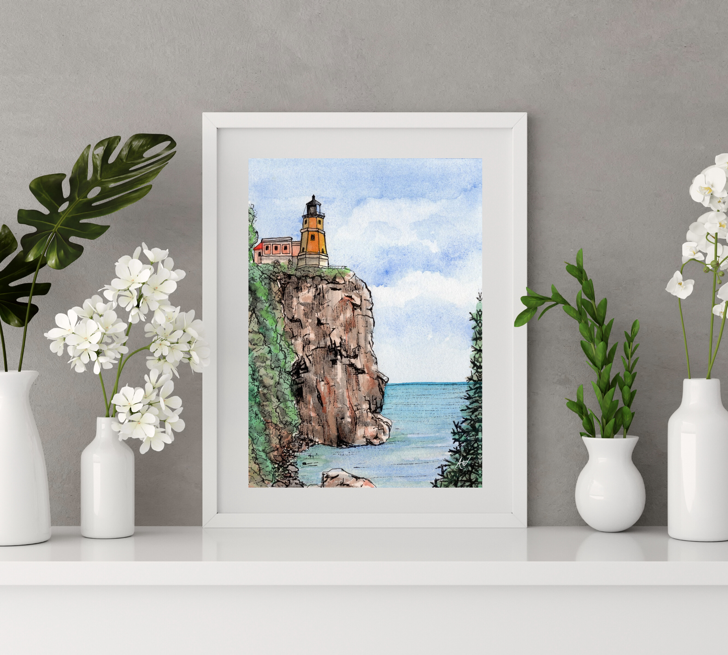 Split Rock Lighthouse in Pen and Watercolor - 8x10 inches