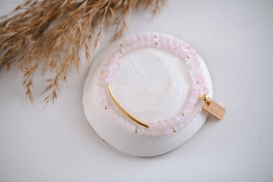 Genuine Rose Quartz and Gold Double Wrap Bracelet