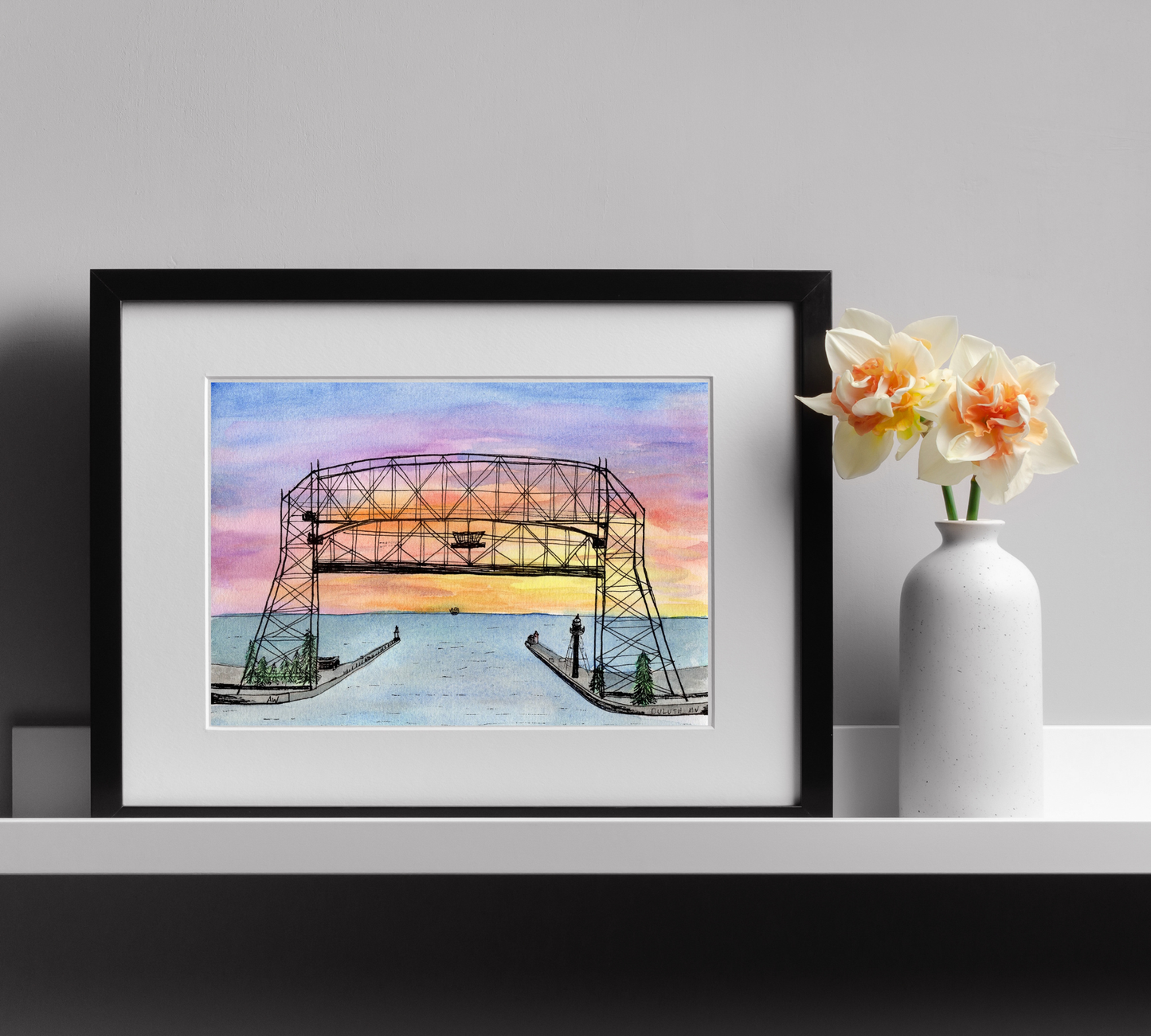 Duluth Lift Bridge Pen and Watercolor - Archival Art Print: 8x10 inches