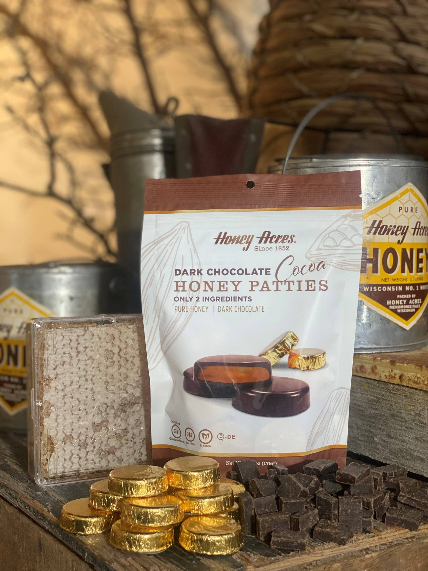 Dark Chocolate Cocoa Honey Patties: 4.4oz Bag