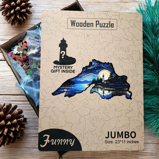 Jumbo Lake Superior Light House Wooden Jigsaw Puzzle: Pieces