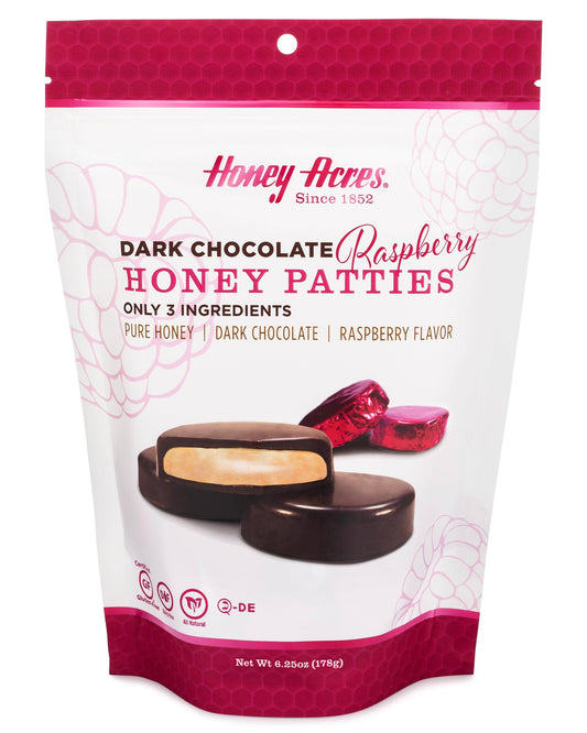 Dark Chocolate Raspberry Honey Patties: 4.4oz Bag