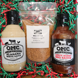 OMC Smokehouse Gift box: Alabama White Sauce, Honey BBQ sauce, and pork rub